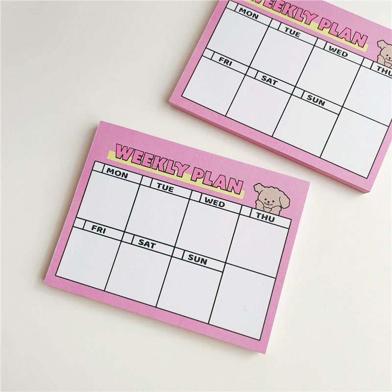 Meal Plan Notepad - Cartoon Cute Puppy Pink Weekly Plan