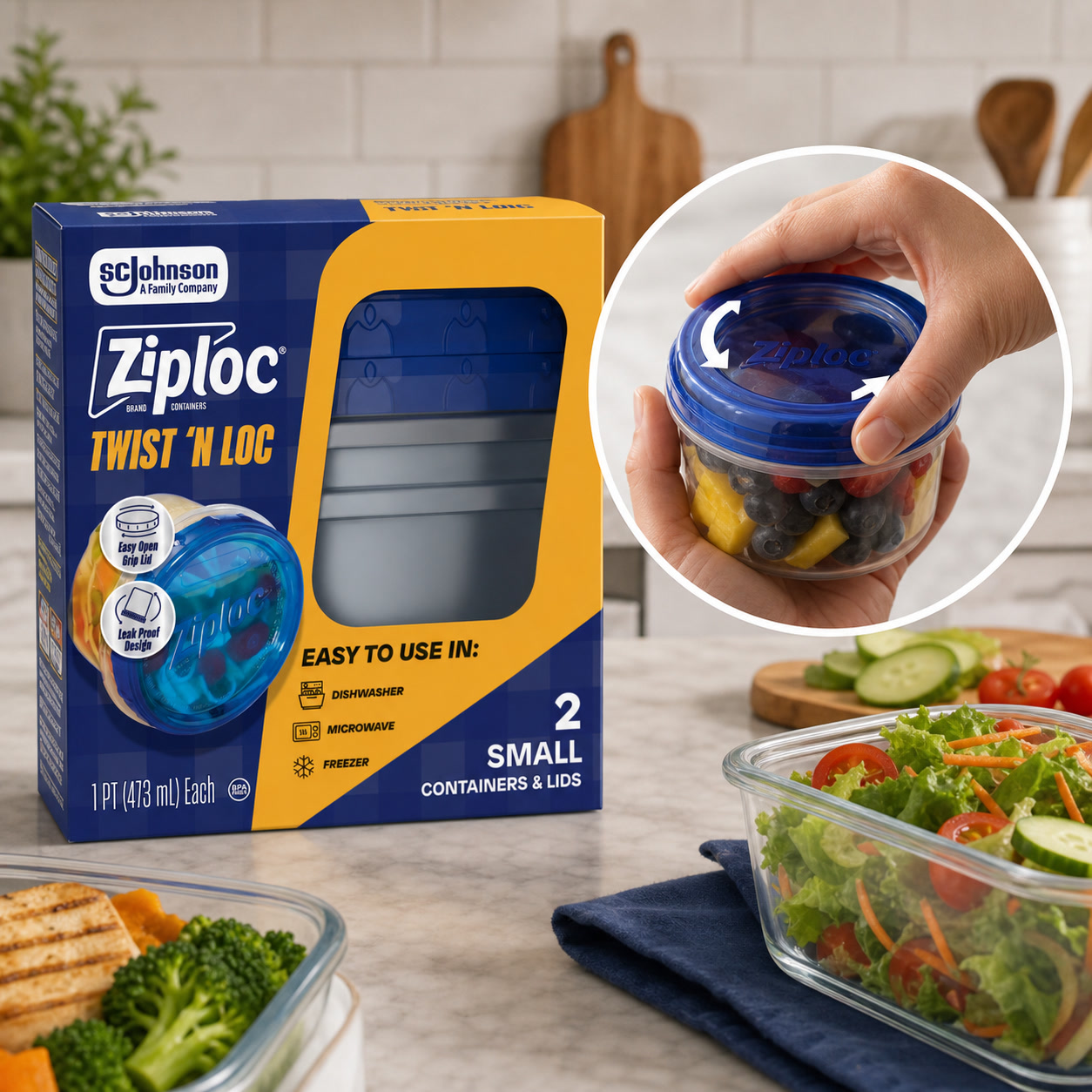 Meal Prep Lunch - 2ct Small Twist Lock Food Storage
