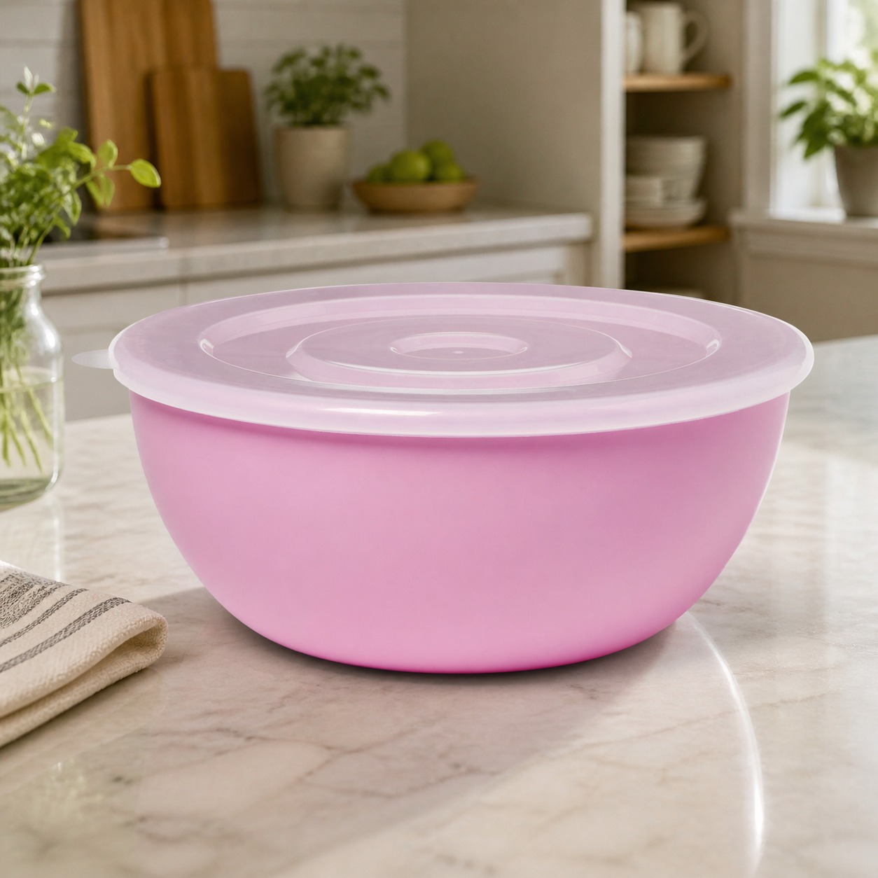 Meal Prep Usa - Pink Bowl With Matching Lid, Durable